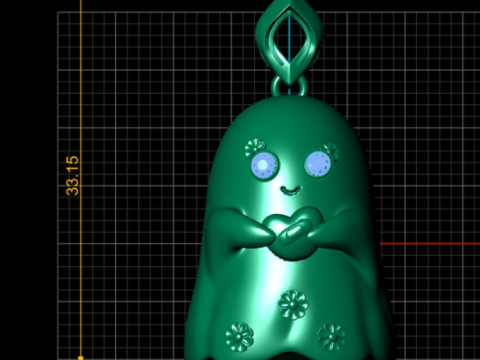 Model Perhiasan Cetak 3D Liontin Hati Memegang Hantu Kawaii Model Cetak 3D