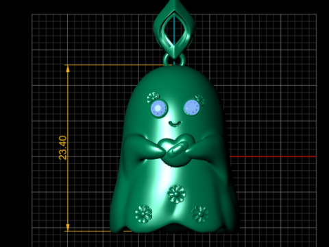 Model Perhiasan Cetak 3D Liontin Hati Memegang Hantu Kawaii Model Cetak 3D