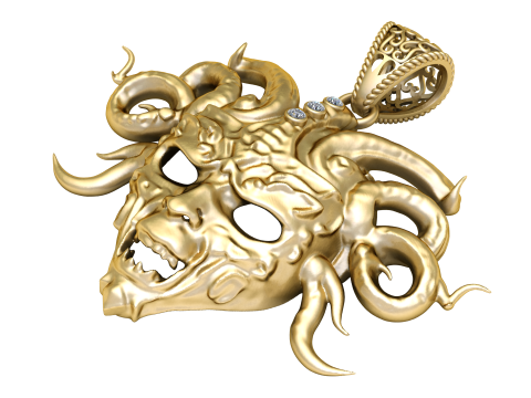 Modello di gioiello stampabile in 3D con ciondolo maschera serpente Medusa Modello di stampa 3D