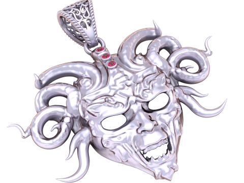 Modello di gioiello stampabile in 3D con ciondolo maschera serpente Medusa Modello di stampa 3D
