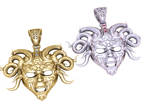 Modello di gioiello stampabile in 3D con ciondolo maschera serpente Medusa Modello di stampa 3D