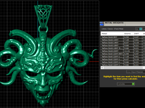 Modello di gioiello stampabile in 3D con ciondolo maschera serpente Medusa Modello di stampa 3D
