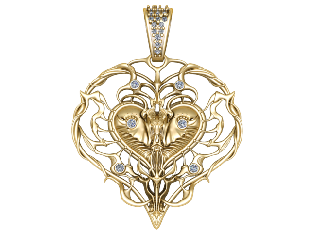 皇家蛇心吊坠 3D 可打印珠宝模型 3D 打印模型 .c4d .max .obj .3ds .fbx .stl .blend 