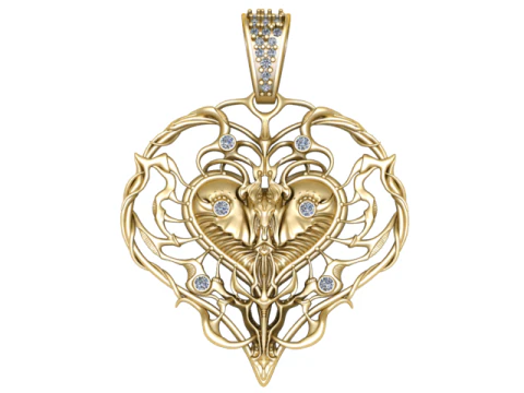 Pendentif coeur serpent royal mod&egrave;le de bijoux imprimable en 3D Modèles 3D en vedette