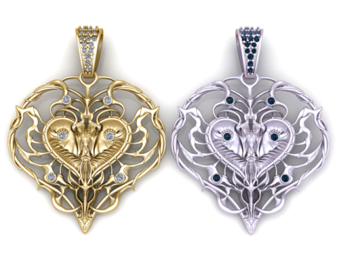 皇家蛇心吊坠 3D 可打印珠宝模型 3D 打印模型