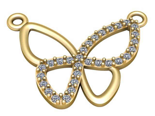 Diamond Butterfly Pendant 3D Printable Jewelry Model 3D Print Model .c4d .max .obj .3ds .fbx .stl .blend 