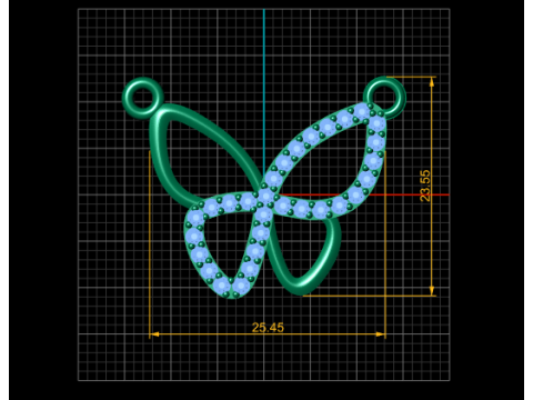 Model Perhiasan Cetak 3D Liontin Kupu-kupu Berlian Model Cetak 3D