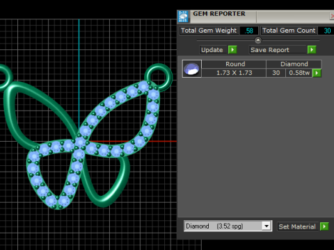 Model Perhiasan Cetak 3D Liontin Kupu-kupu Berlian Model Cetak 3D