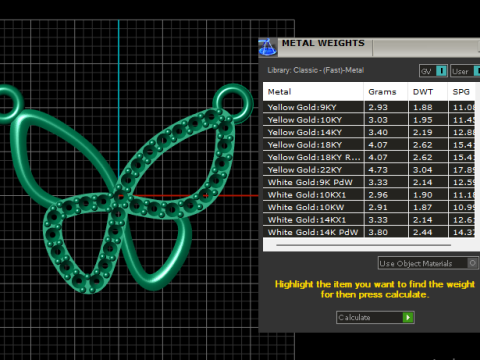 Model Perhiasan Cetak 3D Liontin Kupu-kupu Berlian Model Cetak 3D