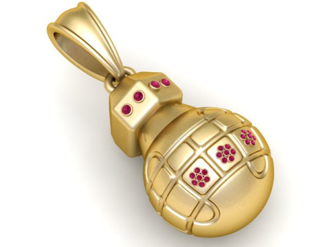 金色手榴弹吊坠 3D 可打印模型 3D 打印模型