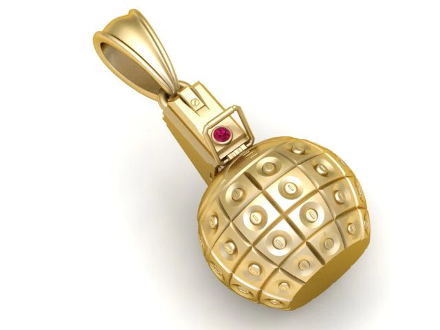 Gold Grid Grenade Pendant 3D Printable Model 3D Print Model .c4d .max .obj .3ds .fbx .stl .blend