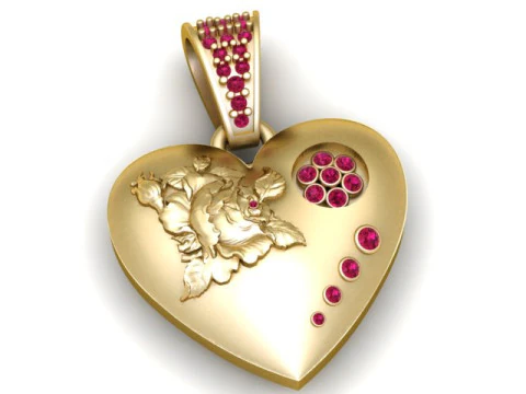 Gold Floral Heart Pendant 3D Printable Model 3D Print Model