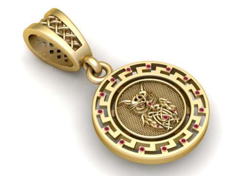 Model Cetak 3D Liontin Medali Serigala Emas Model Cetak 3D