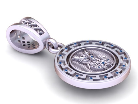 Model Cetak 3D Liontin Medali Serigala Emas Model Cetak 3D