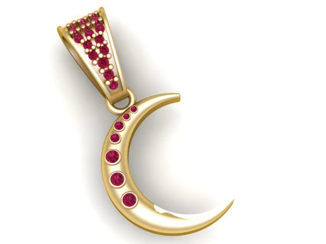 Gold Crescent Moon Pendant 3D Printable Model 3D Print Model .c4d .max .obj .3ds .fbx .stl .blend 