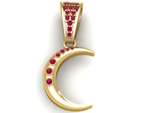 Gold Crescent Moon Pendant 3D Printable Model 3D Print Model