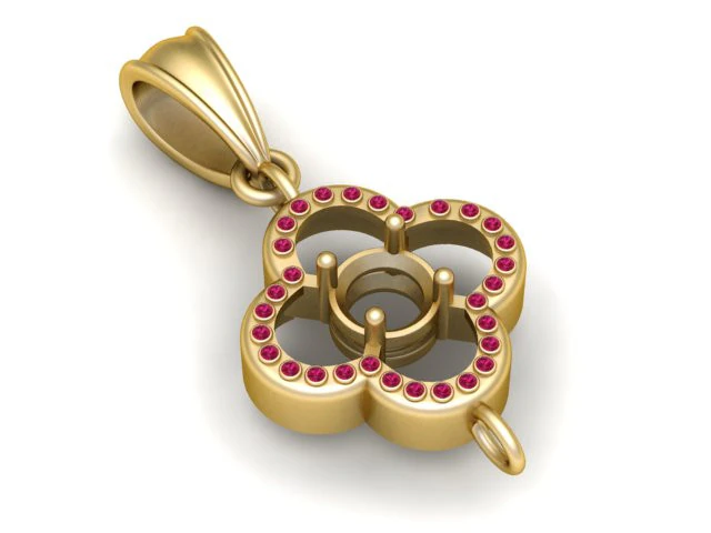 Gold Clover Gem Pendant 3D Printable Model 3D Print Model .c4d .max .obj .3ds .fbx .stl .blend 