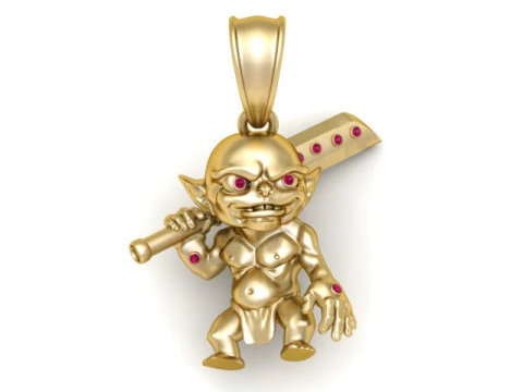 Modello stampabile 3D con ciondolo guerriero goblin in oro Modello di stampa 3D