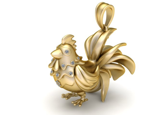 Altın Horoz Kolye 3D Yazdırılabilir Model 3D Baskı Modeli .c4d .max .obj .3ds .fbx .stl .blend 