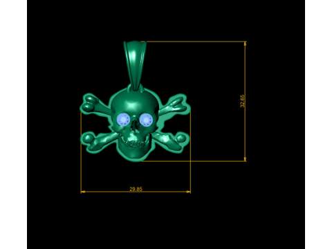 金色骷髅交叉骨吊坠 3D 可打印珠宝模型 3D 打印模型