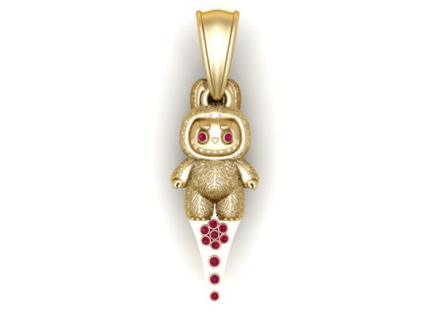 Modello stampabile 3D con ciondolo simpatico mostro su fetta di pizza Modello di stampa 3D