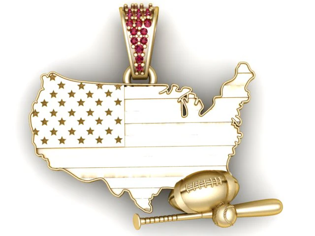 यूएसए स्पोर्ट्स फ्लैग पेंडेंट 3डी प्रिंट करने योग्य मॉडल 3D प्रिंट मॉडल .c4d .max .obj .3ds .fbx .stl .blend 