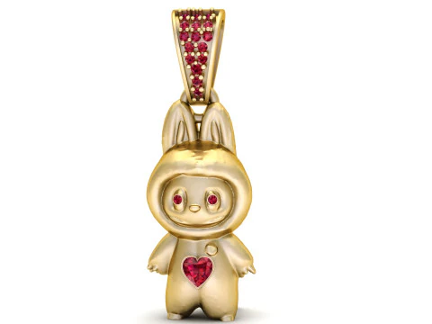 Modello stampabile 3D con pendente a forma di coniglietto a forma di cuore Modello di stampa 3D