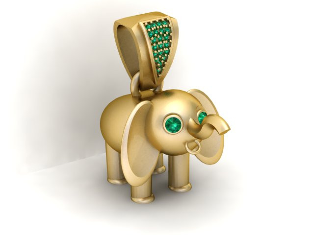 Elegant gouden olifant hanger 3D sieradenmodel 3D printmodel .c4d .max .obj .3ds .fbx .stl .blend 