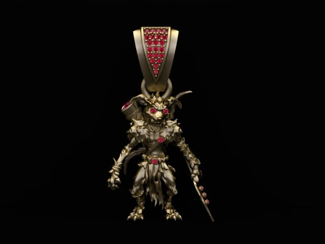 Modelo de joias 3D ultra-detalhado com pingente de guerreiro monstro dourado Modelo de Impressão 3D .c4d .max .obj .3ds .fbx .stl .blend 