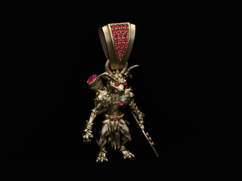 Modelo de joias 3D ultra-detalhado com pingente de guerreiro monstro dourado Modelo de Impressão 3D