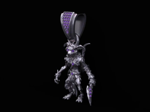 Gold Monster Warrior Pendant Ultra-Detailed 3D Jewelry Model 3D Print Model