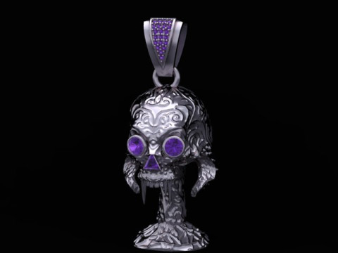 Liontin Wajah Penjahat Emas Model Perhiasan 3D Terperinci Model Cetak 3D