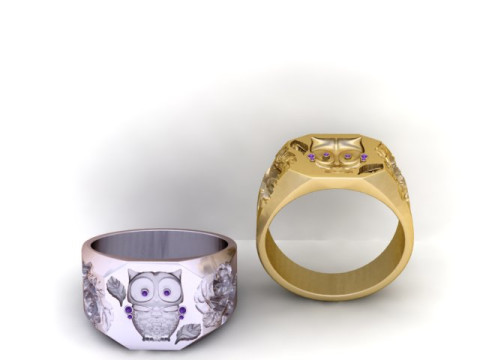 Anello gufo dorato Modello elegante e dettagliato di gioielli 3D Modello di stampa 3D