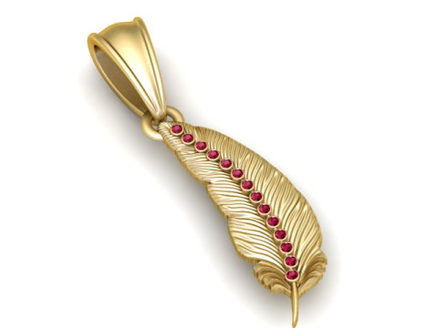 Gouden veer Ruby lijn hanger 3D afdrukbare sieraden model STL-OBJ 3D printmodel