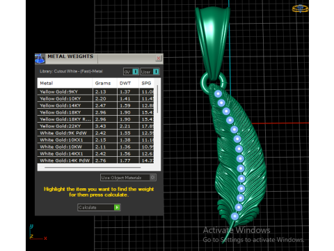 Gouden veer Ruby lijn hanger 3D afdrukbare sieraden model STL-OBJ 3D printmodel