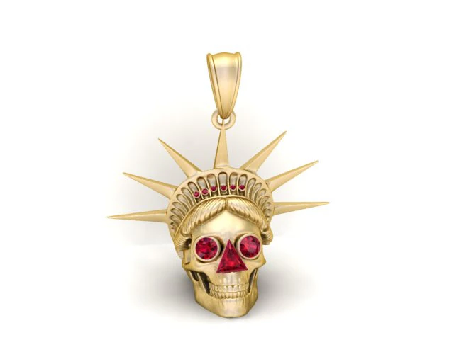 Ruby-Crowned Liberty Skull Pendant 3D Printable Model 3D Print Model .c4d .max .obj .3ds .fbx .stl .blend 