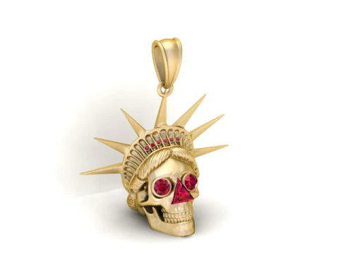 Ruby-Crowned Liberty Skull Pendant 3D Printable Model 3D Print Model