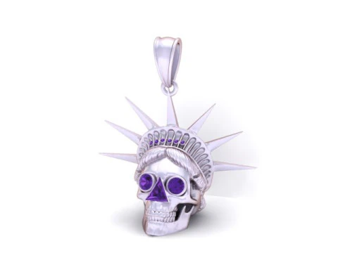 Ruby-Crowned Liberty Skull Pendant 3D Printable Model 3D Print Model