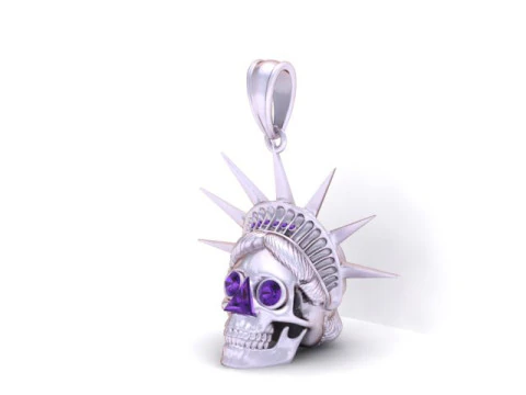Ruby-Crowned Liberty Skull Pendant 3D Printable Model 3D Print Model