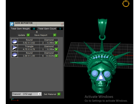 Model Cetak 3D Liontin Tengkorak Liberty Mahkota Ruby Model Cetak 3D