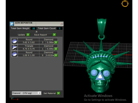 Ruby-Crowned Liberty Skull Pendant 3D Printable Model 3D Print Model