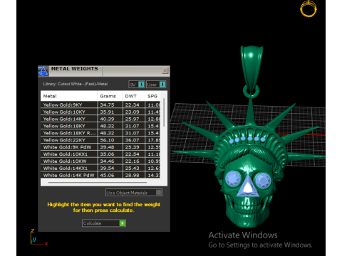 Model Cetak 3D Liontin Tengkorak Liberty Mahkota Ruby Model Cetak 3D