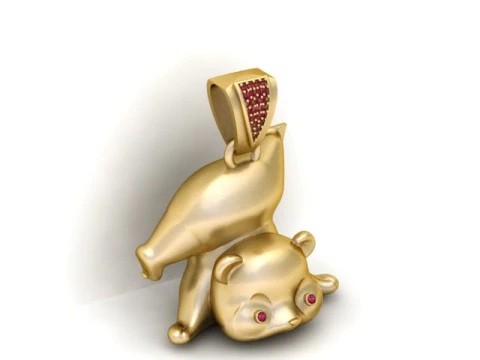 Golden Funny Bear Pendant 3D Printable Model 3D Print Model