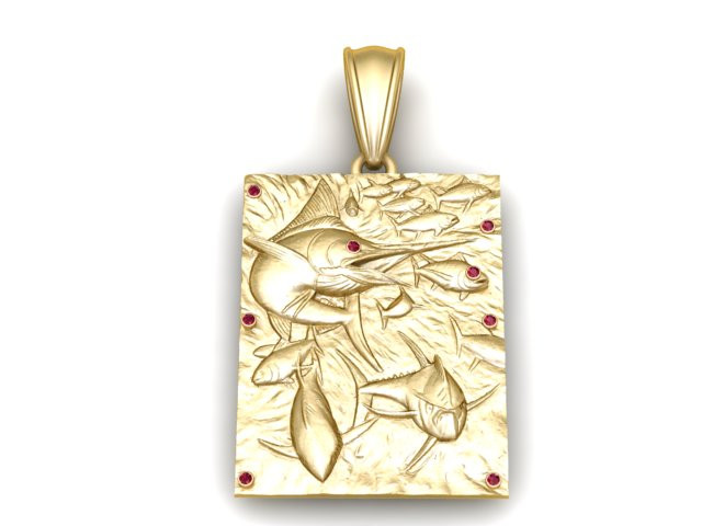 Pendentif poisson requin doré modèle imprimable en 3D Modèles 3D en vedette .c4d .max .obj .3ds .fbx .stl .blend 