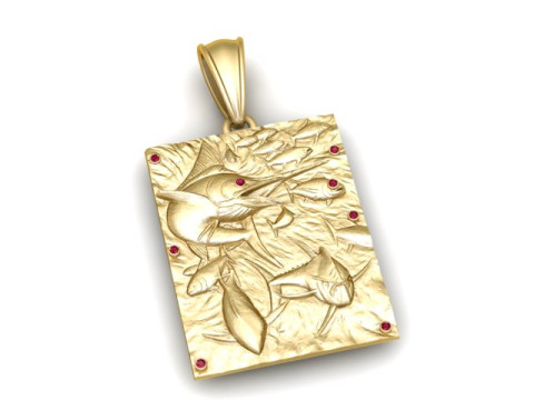 Pendentif poisson requin doré modèle imprimable en 3D Modèles 3D en vedette