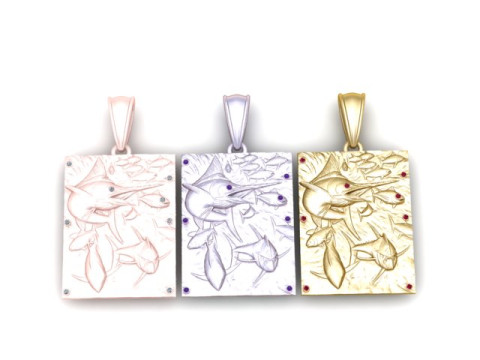 Pendentif poisson requin doré modèle imprimable en 3D Modèles 3D en vedette