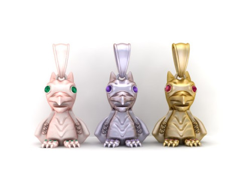 金色小恐龙吊坠 3D 打印模型 3D 打印模型