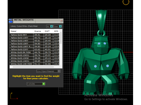 ゴールデン ゴリラ ペンダント 3D 印刷可能モデル 3Dプリントモデル