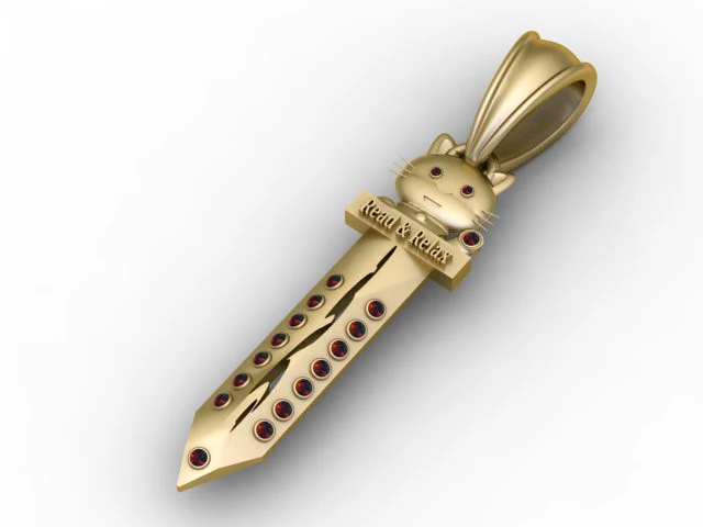 Cute Cat Sword Pendant 3d Printable Model 3D Print Model .c4d .max .obj .3ds .fbx .stl .blend