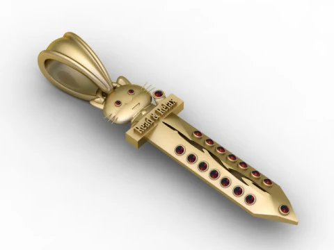 Cute Cat Sword Pendant 3d Printable Model 3D Print Model